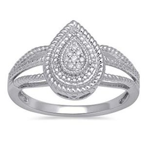 Sterling Silver Diamond Teardrop Shape Ring Size 7